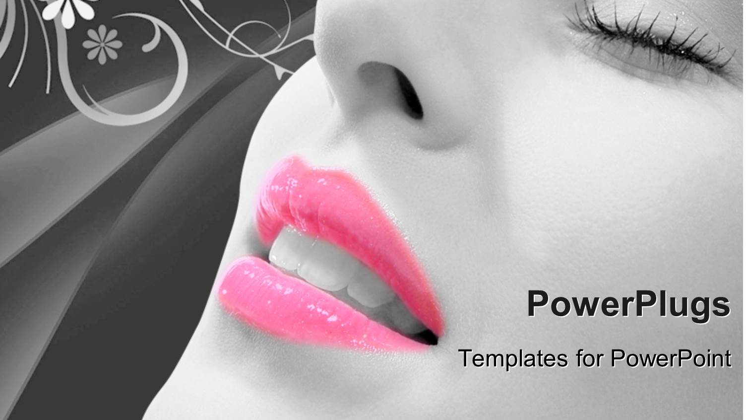 Floral Background with Close-up of Woman with Eyes Closed and Pink Lipstick