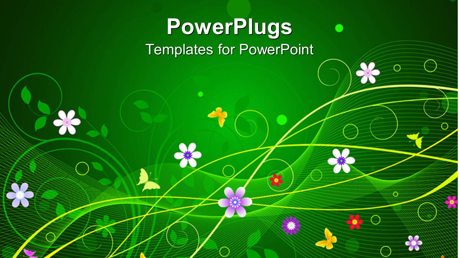 Flowers and Butterflies on Green Background