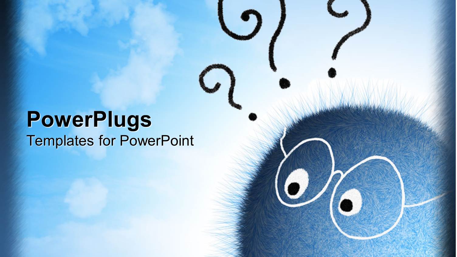 Flurry Bubble with Funny Scared Face Wearing Eyeglasses with Three Black Graphic Question Marks Above Head