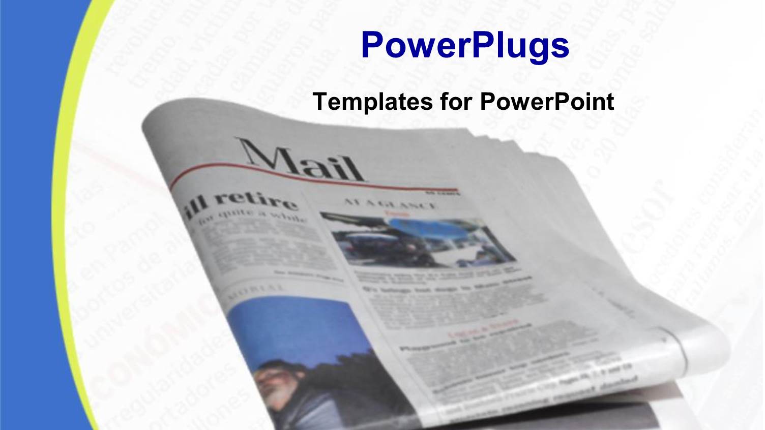 Folded Newspaper on Faded Newsprint Background, Blue and Yellow Border