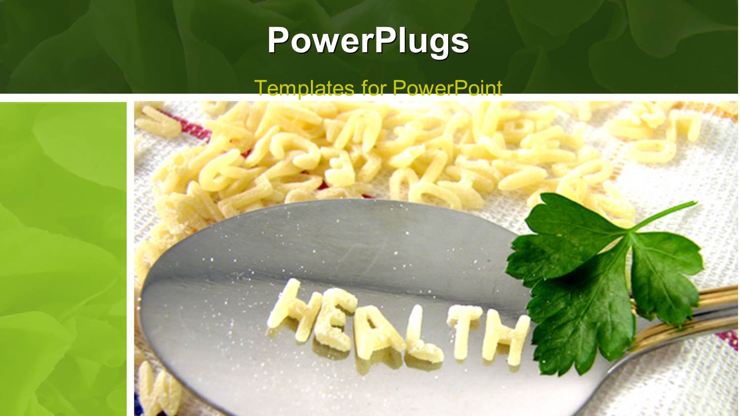 Food Made of Alphabets with Health Keyword and Green Leaves on Spoon