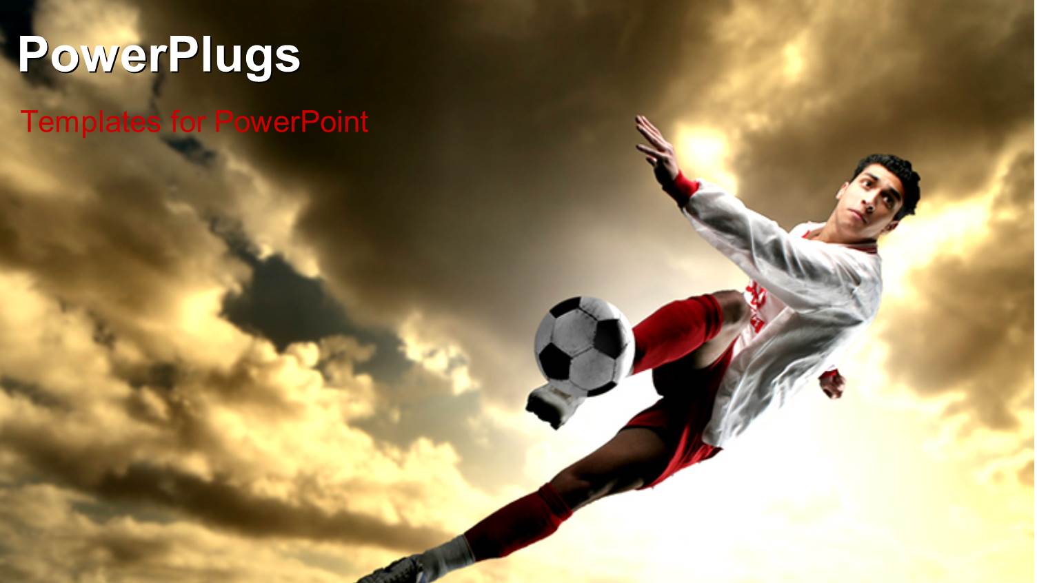 a Footbaler in Air Trying to Kick