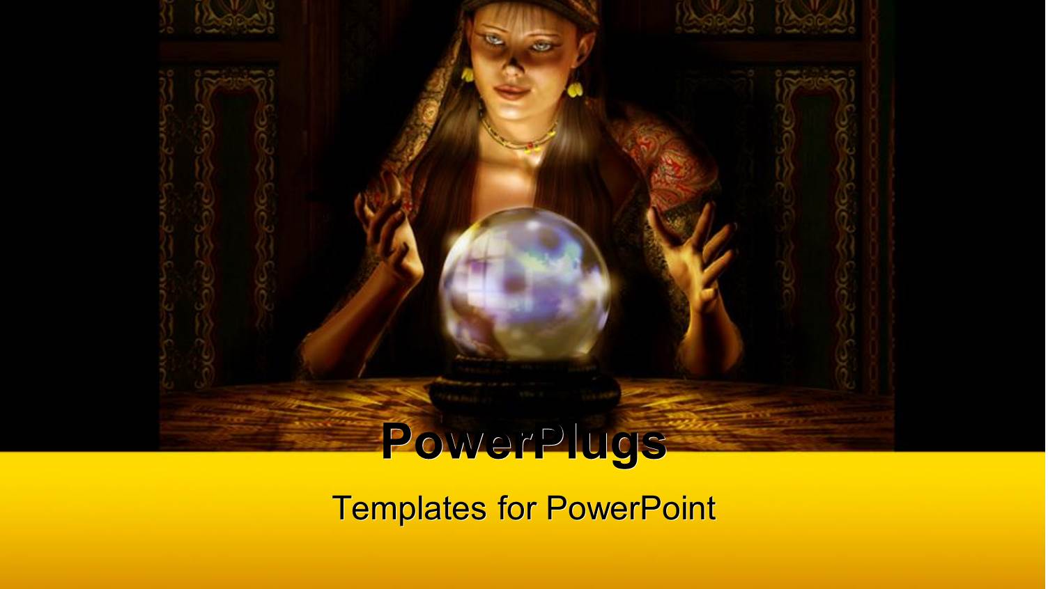Fortune Teller Performing Magic with Raised Hands Over Round Object