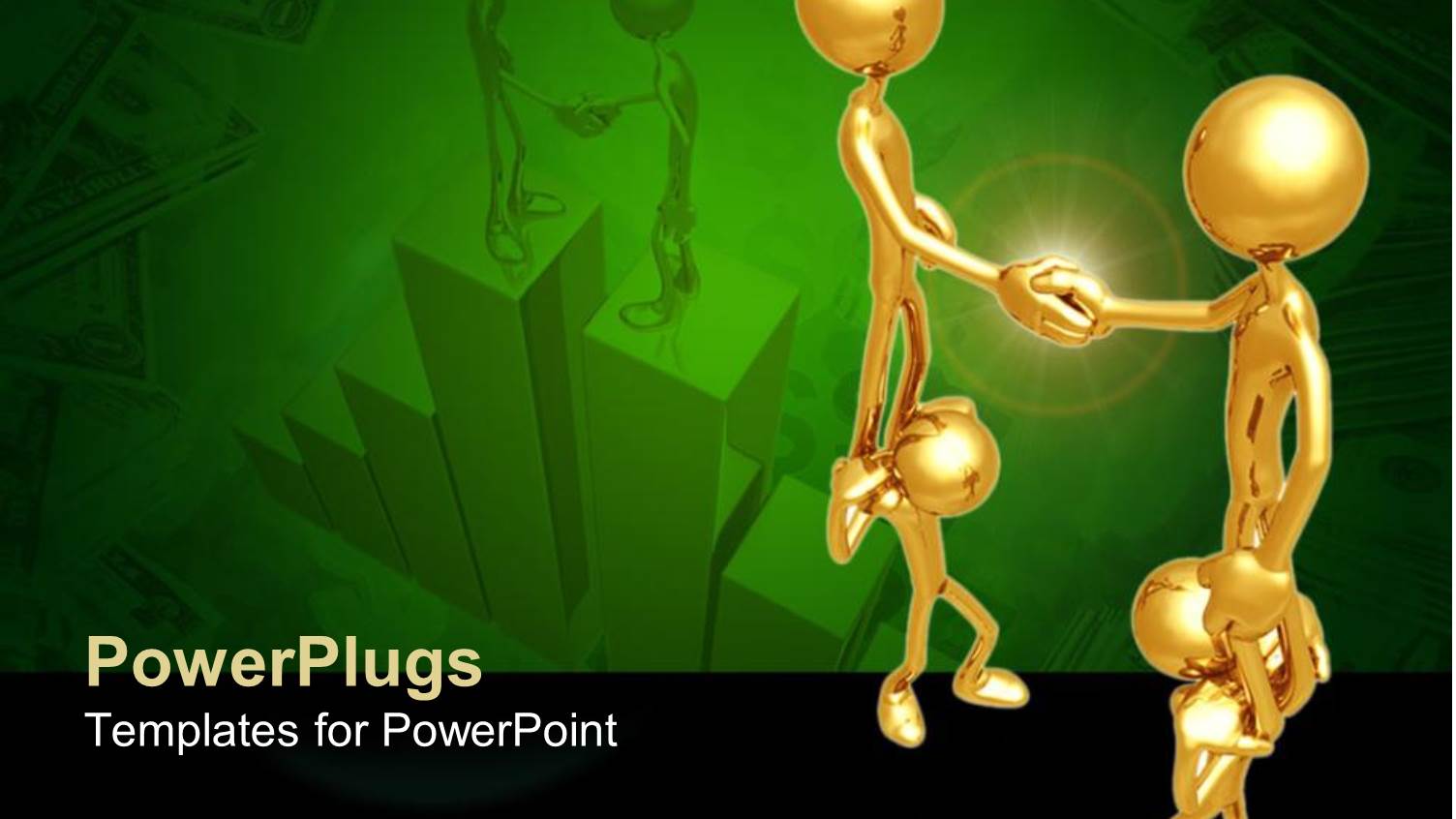 Four 3D Gold Colored Human Characters Shaking Hands