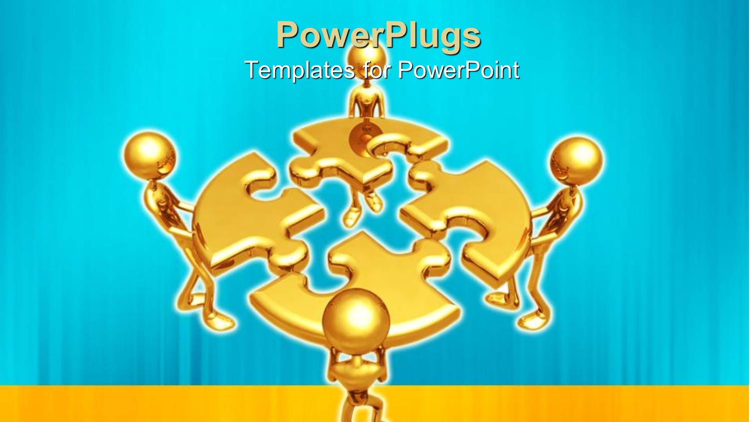 Four 3D Golden Men Joining Jigsaw Puzzle Pieces Together 