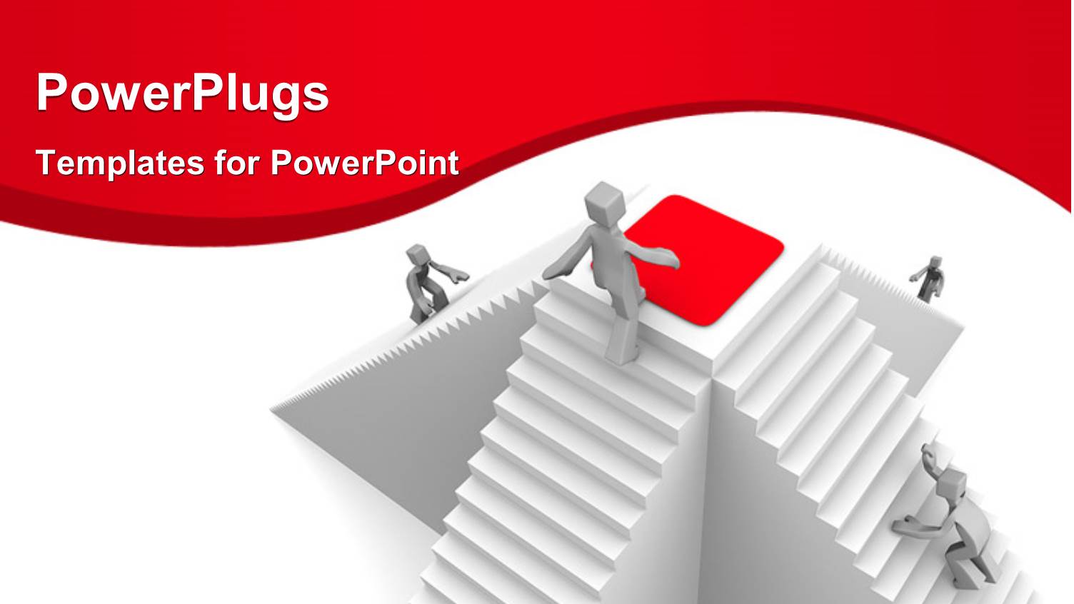 Four 3D Men Climbing Success Stairs to Red Platform