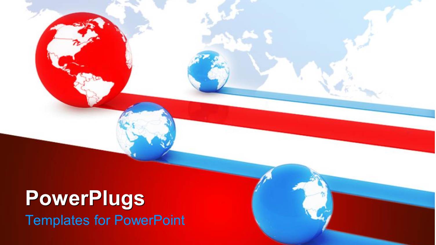 Four Blue and Red Globes with the Red One Leading