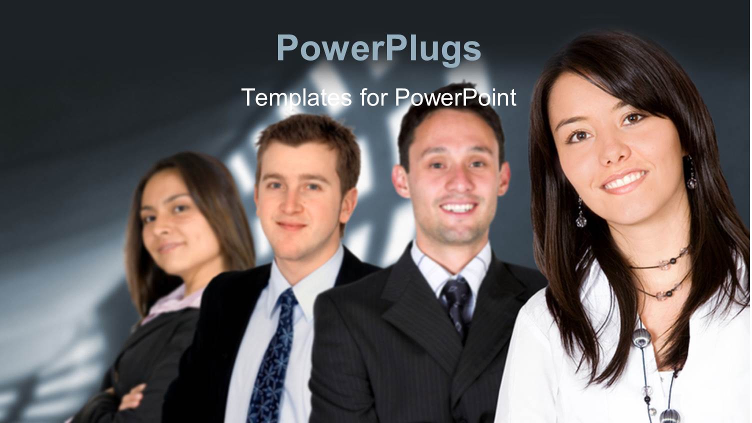 Four Business People Standing Together Over a Black Background