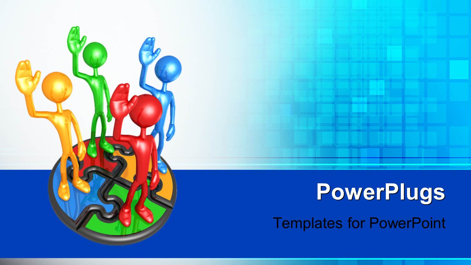 Four Colored Circular Puzzle with Four Human Figures Standing on them