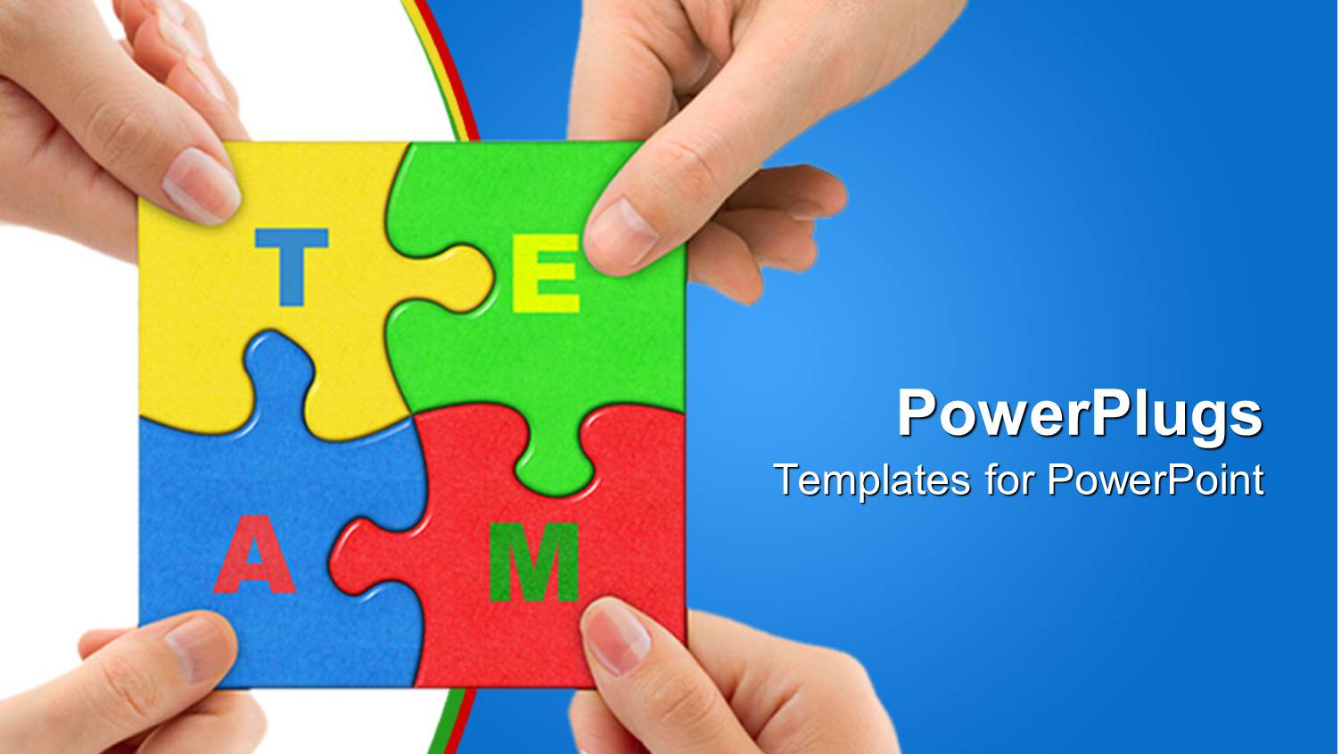 Four Colorful Puzzle Pieces Being Put Together by Adult Hands