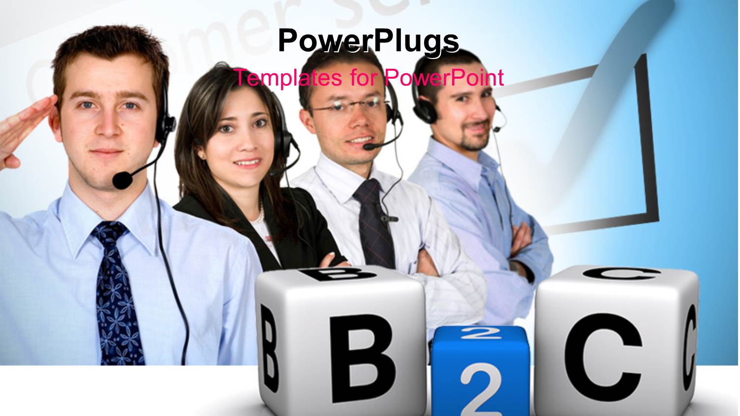 Four Customer Care Agents with Alphabet Blocks Forming a 
