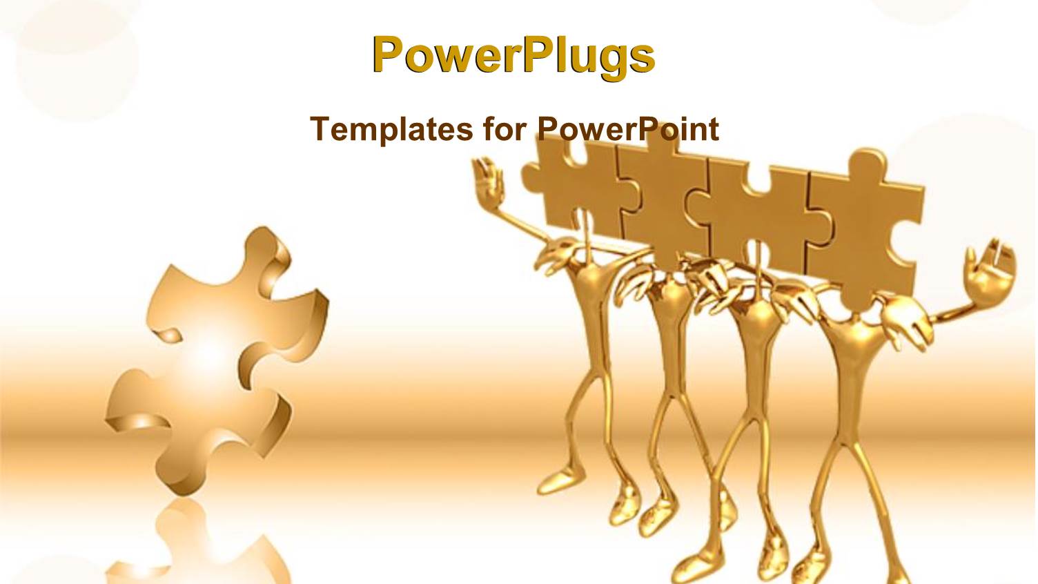 Four Gold 3D Men with Puzzle Head and Puzzle Piece