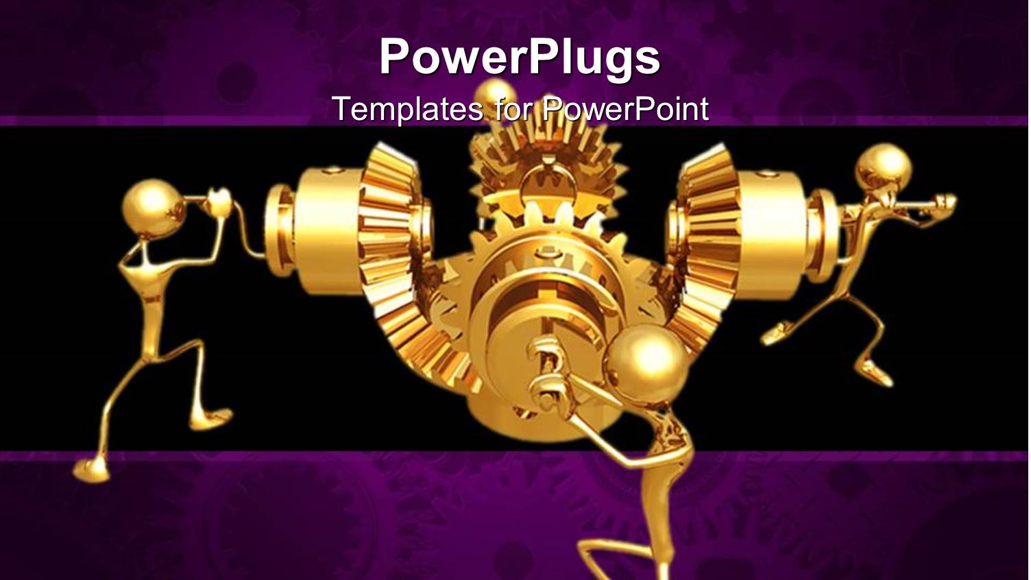 Four Golden Human Figures Operating a Machine Portraying Team Work