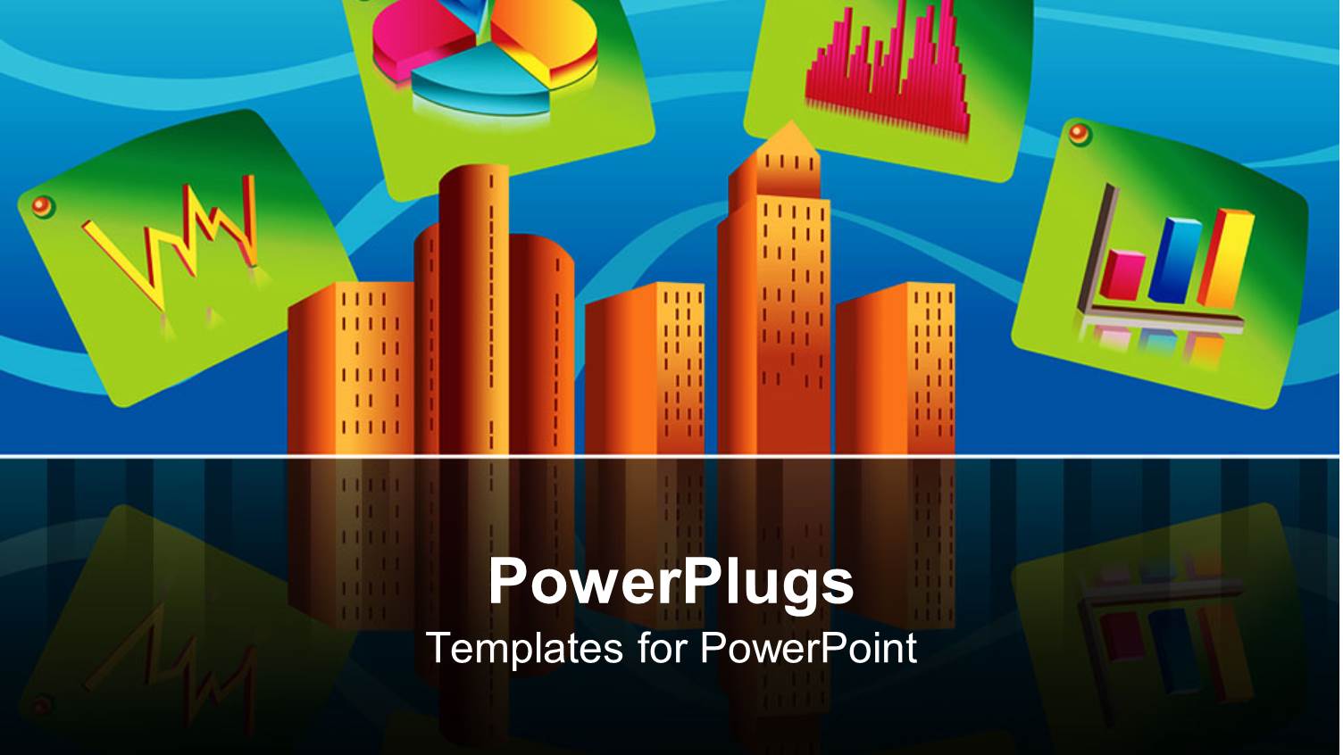 Four Green Tiles with Different Charts and Animated Buildings