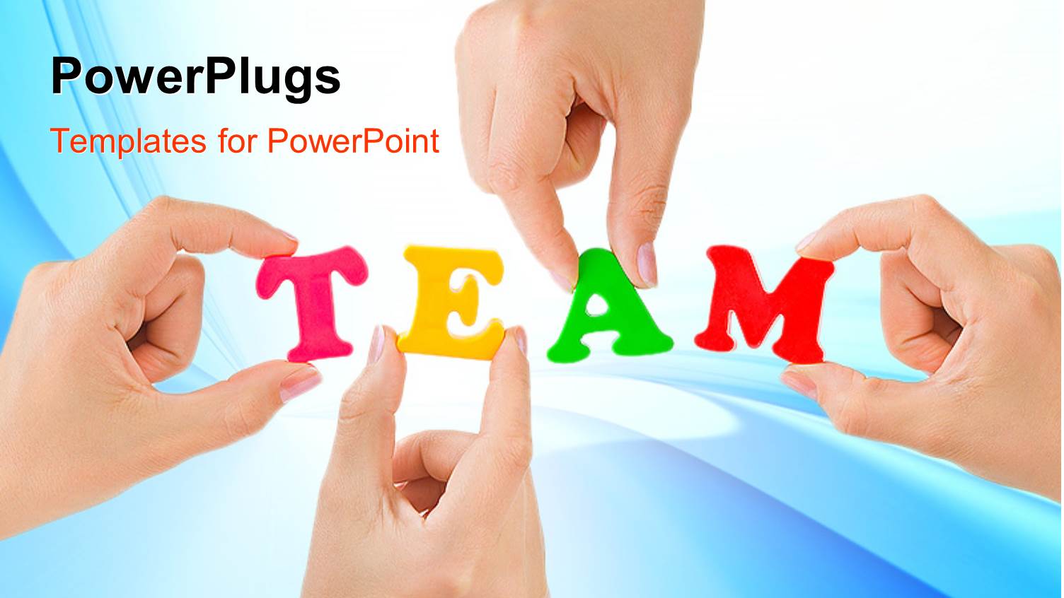 Four Hands Holding Letters in TEAM Against Blue Background