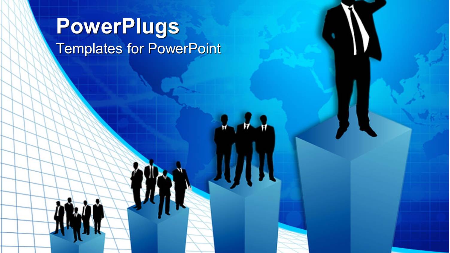 Four large Blue Tiles with Business Men Over a Globe Background