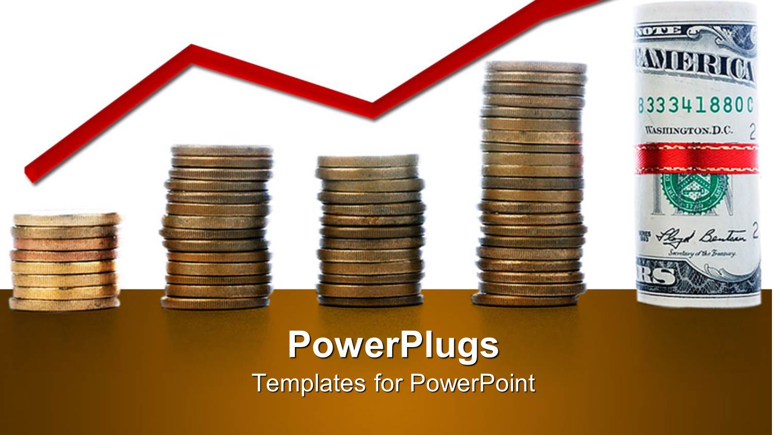 Four Layers of Coins and a Roll of Dollar Bills