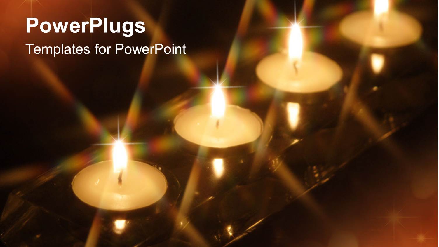 Four Lit Candles on Glass Candle Holder in Brown Background