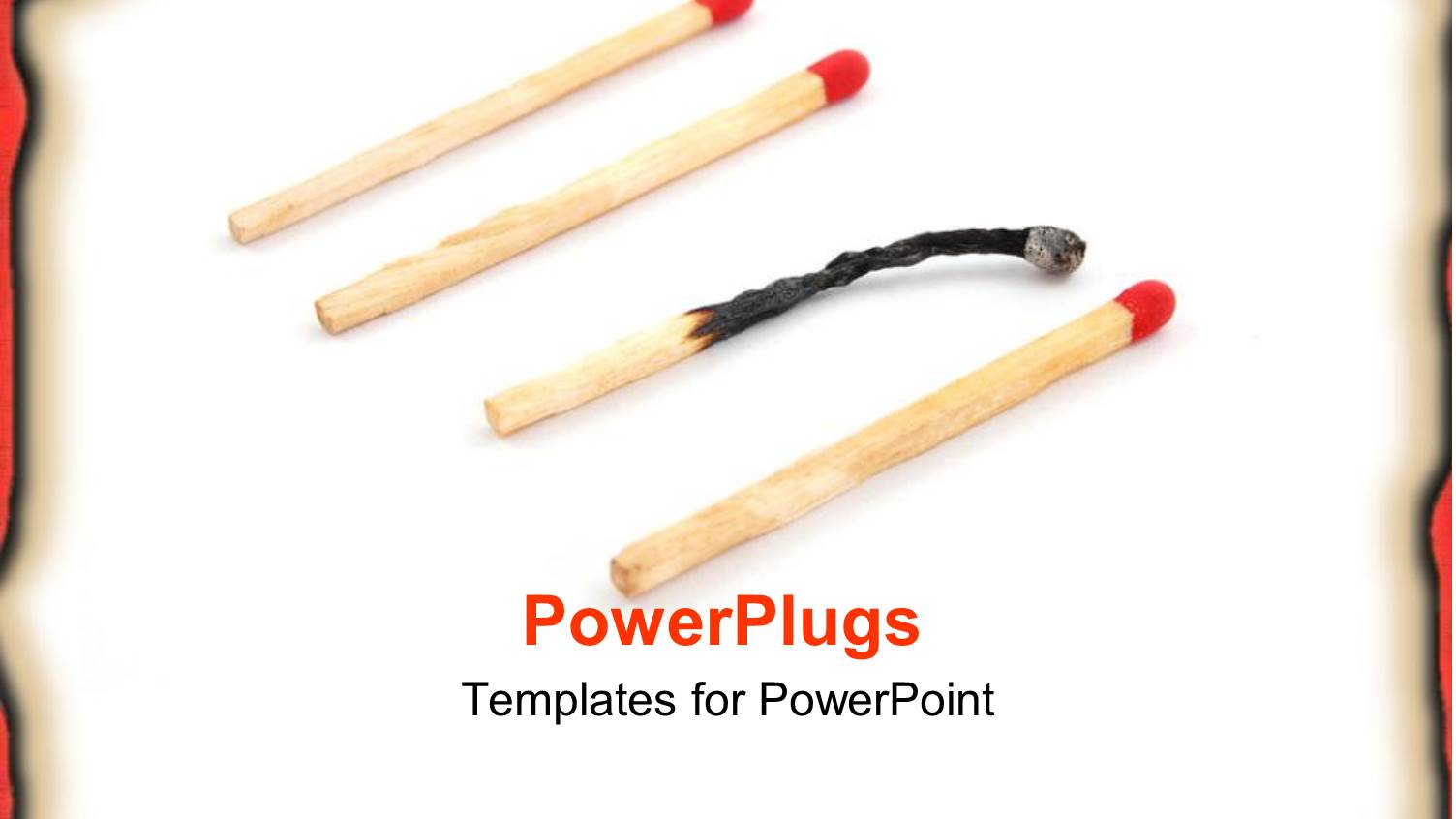 Four Matches on White Paper with Burned Margins, Three Red Headed Matches and One Burnt Match