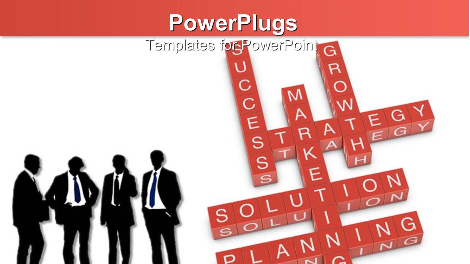 Four Men in Suits Next to Red Crossword with Marketing Related Words