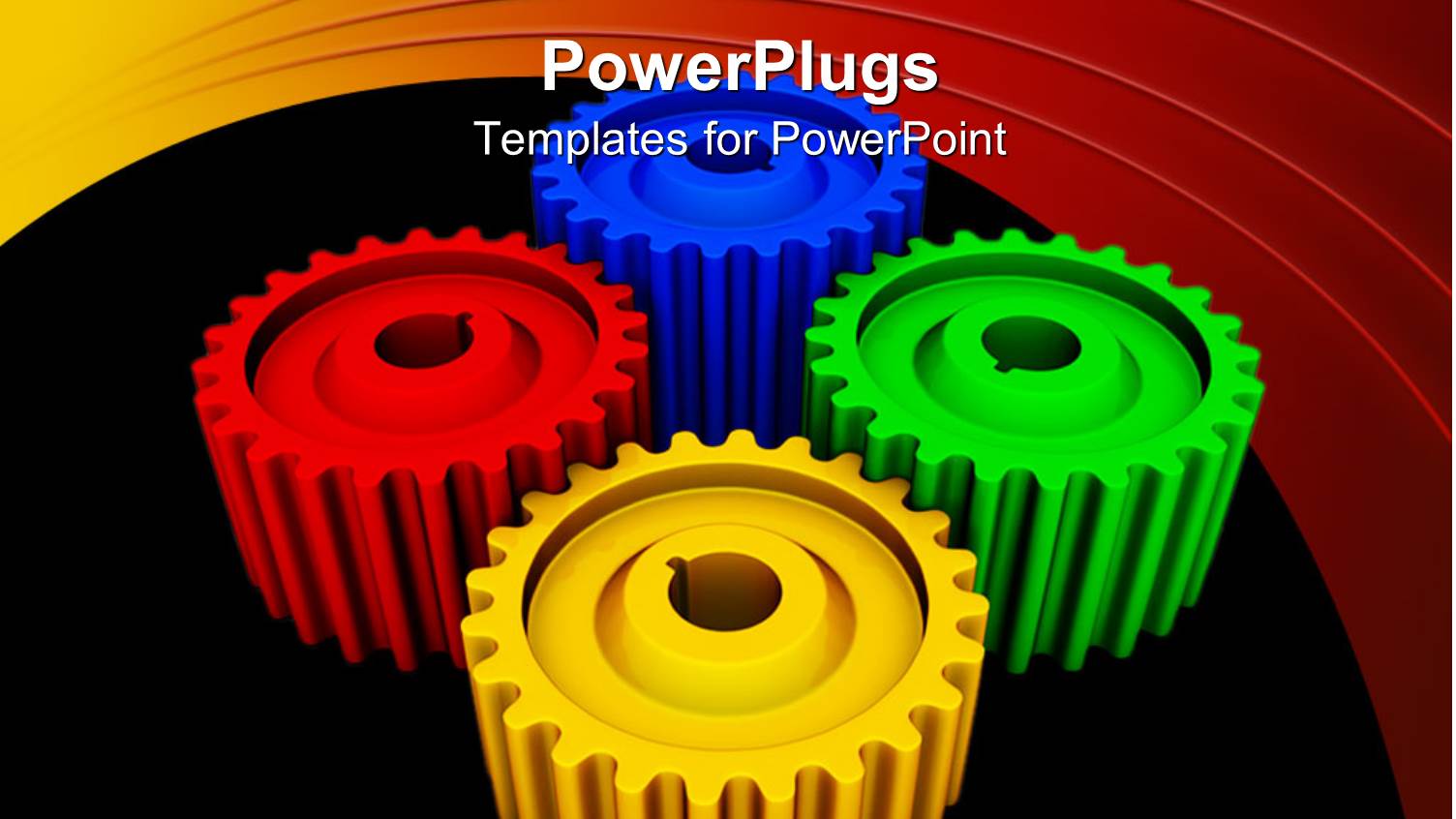 Four Multi Colored Gears on a Black and Red Background
