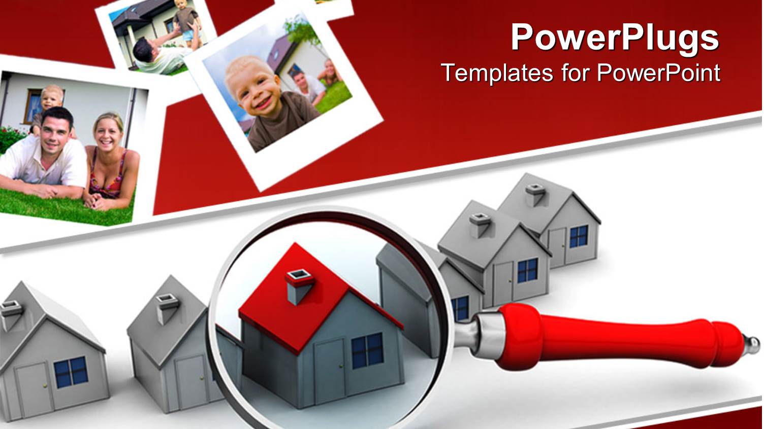 Four Picture Tiles with a Magnifying Glass Over Looking small Houses