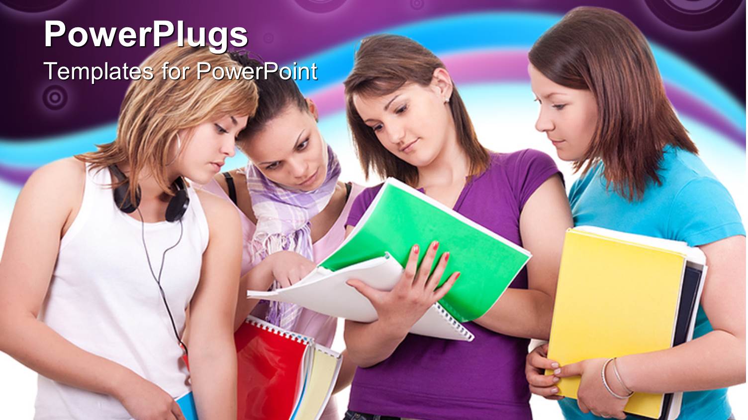 Four Pretty Adult Females Holding and Reading Colorful Books