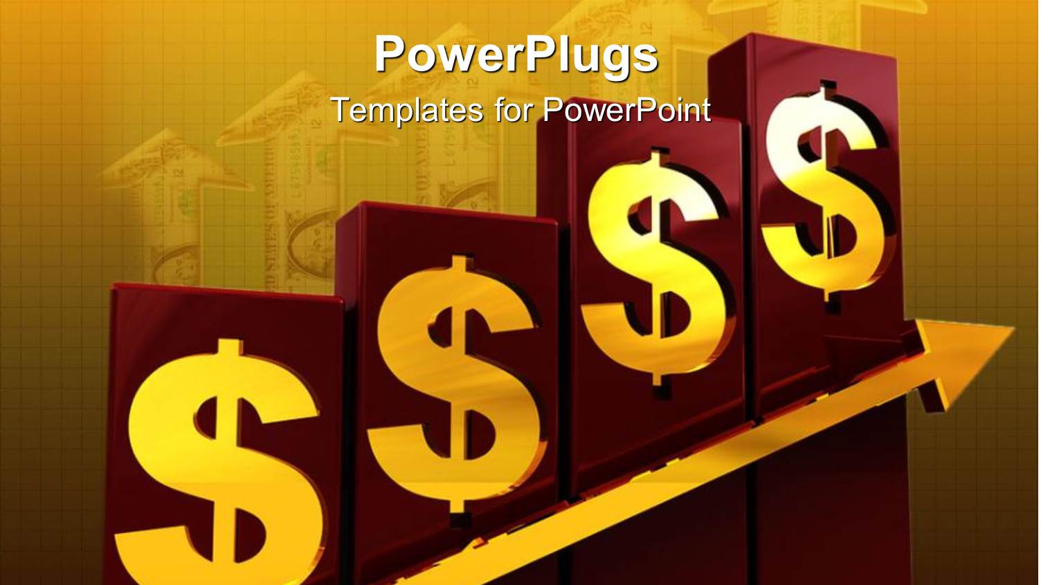 Four Red Bars with Gold Dollar Symbols and an Arrow