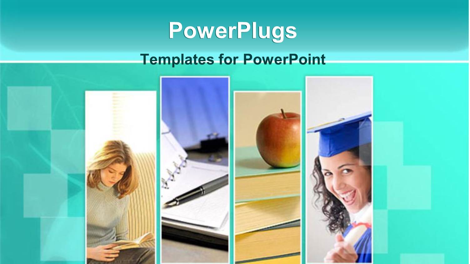 Four Slides of Reading Young Lady, Apple on Books and Graduating Student