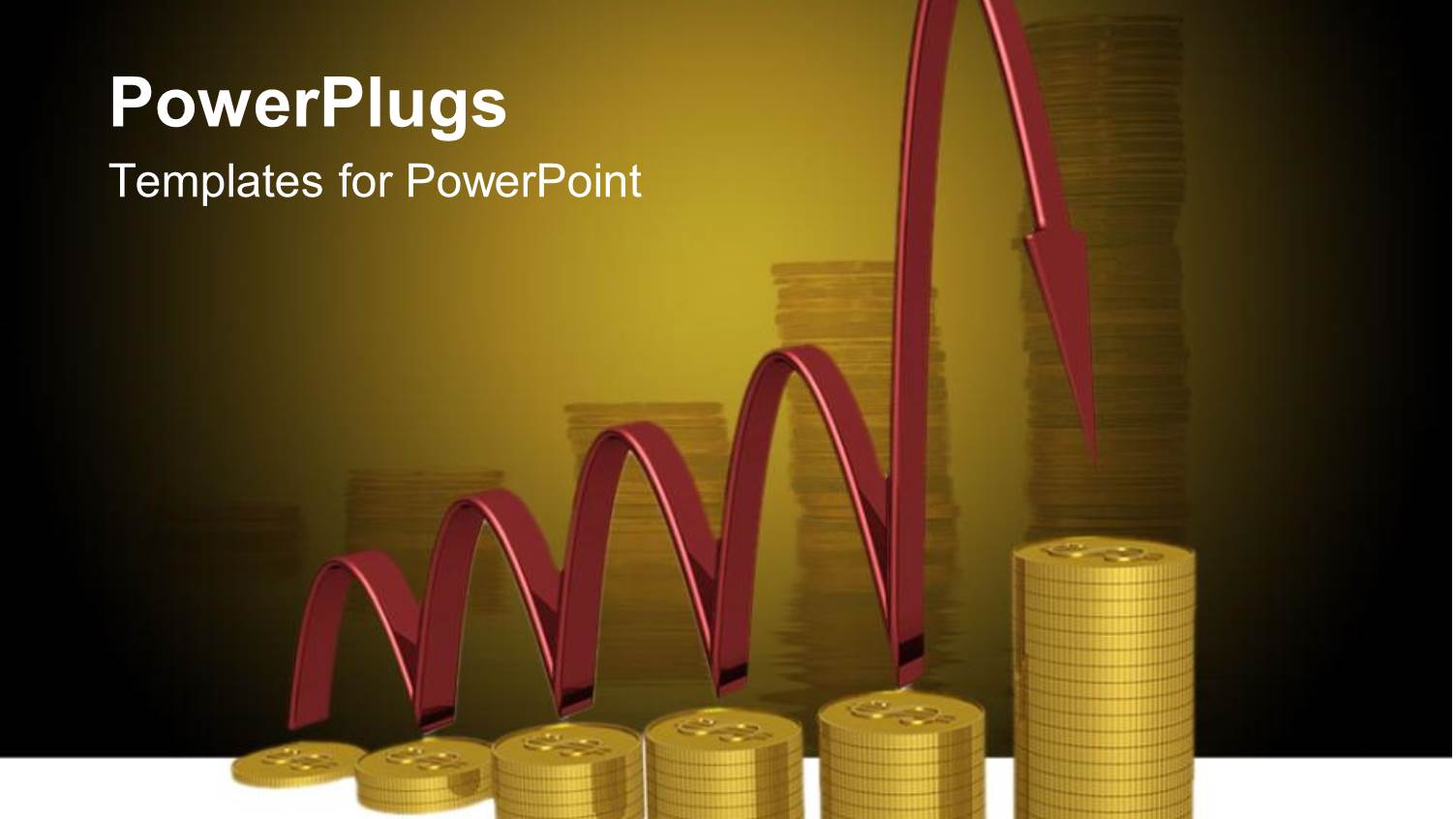 Four Stacks of Gold Coins with a Zigzag Long Red Arrow