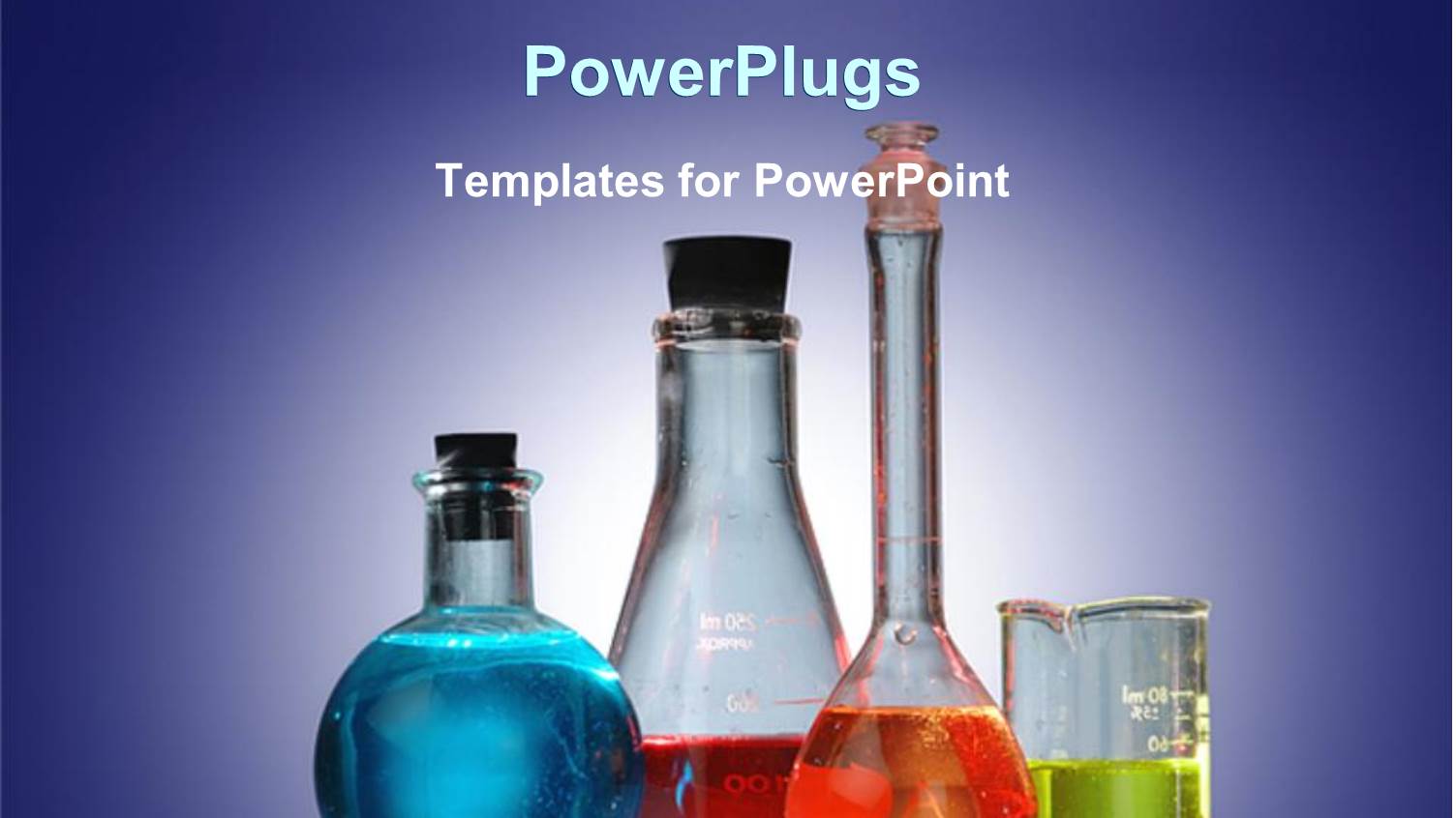 Four Various Lab Test Tubes, Vials, Containers with Colorful Chemical Liquids