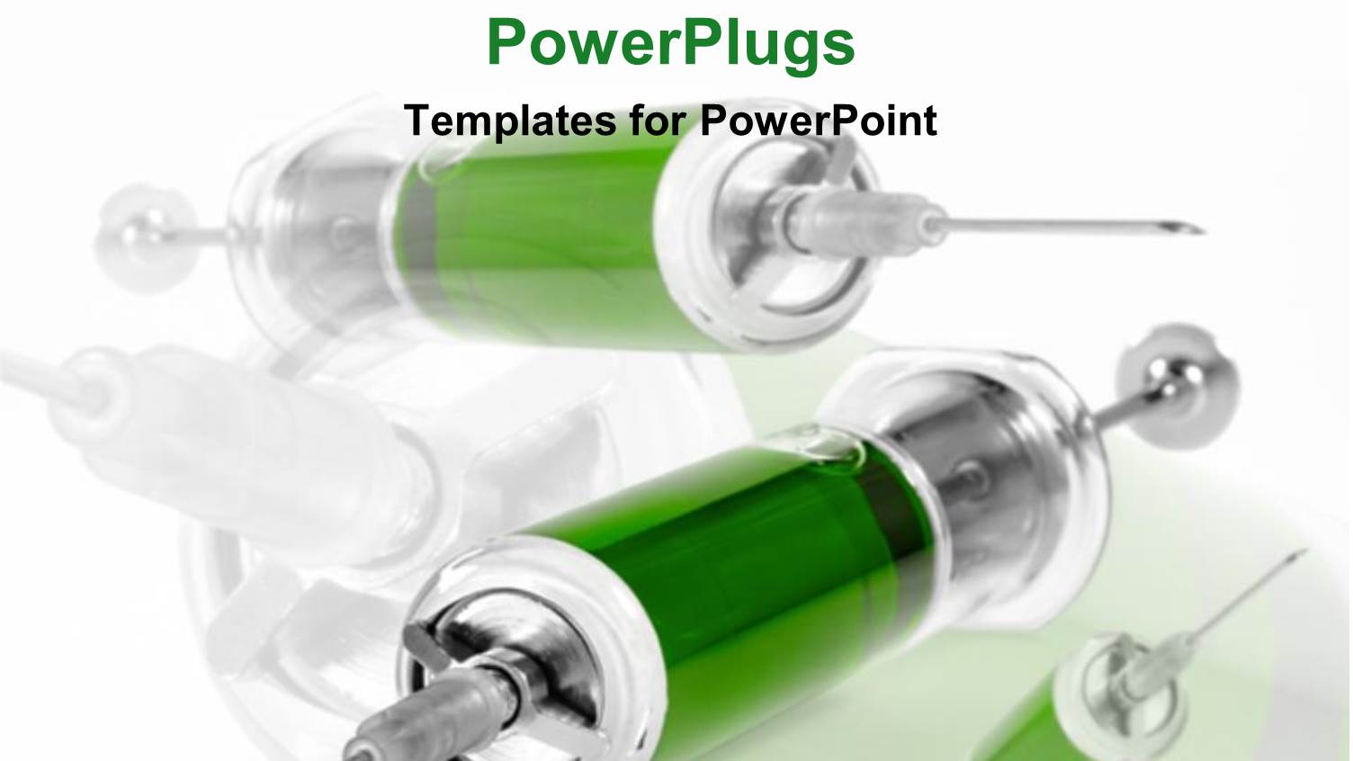 Four Various Sized Syringes with Needles and Green Liquid on White Background