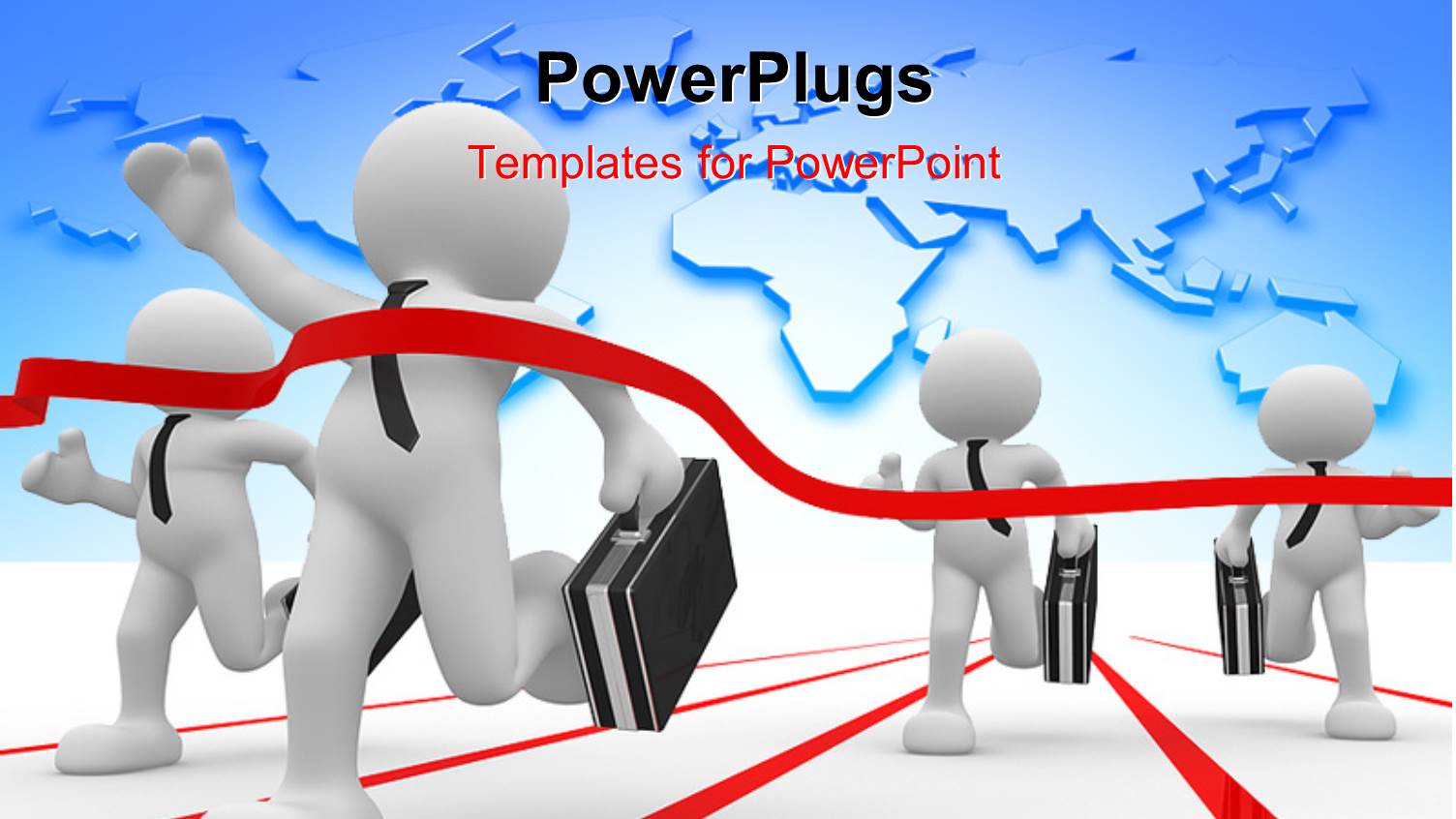 Four White Figures Carrying Briefcases Crossing Finish Line