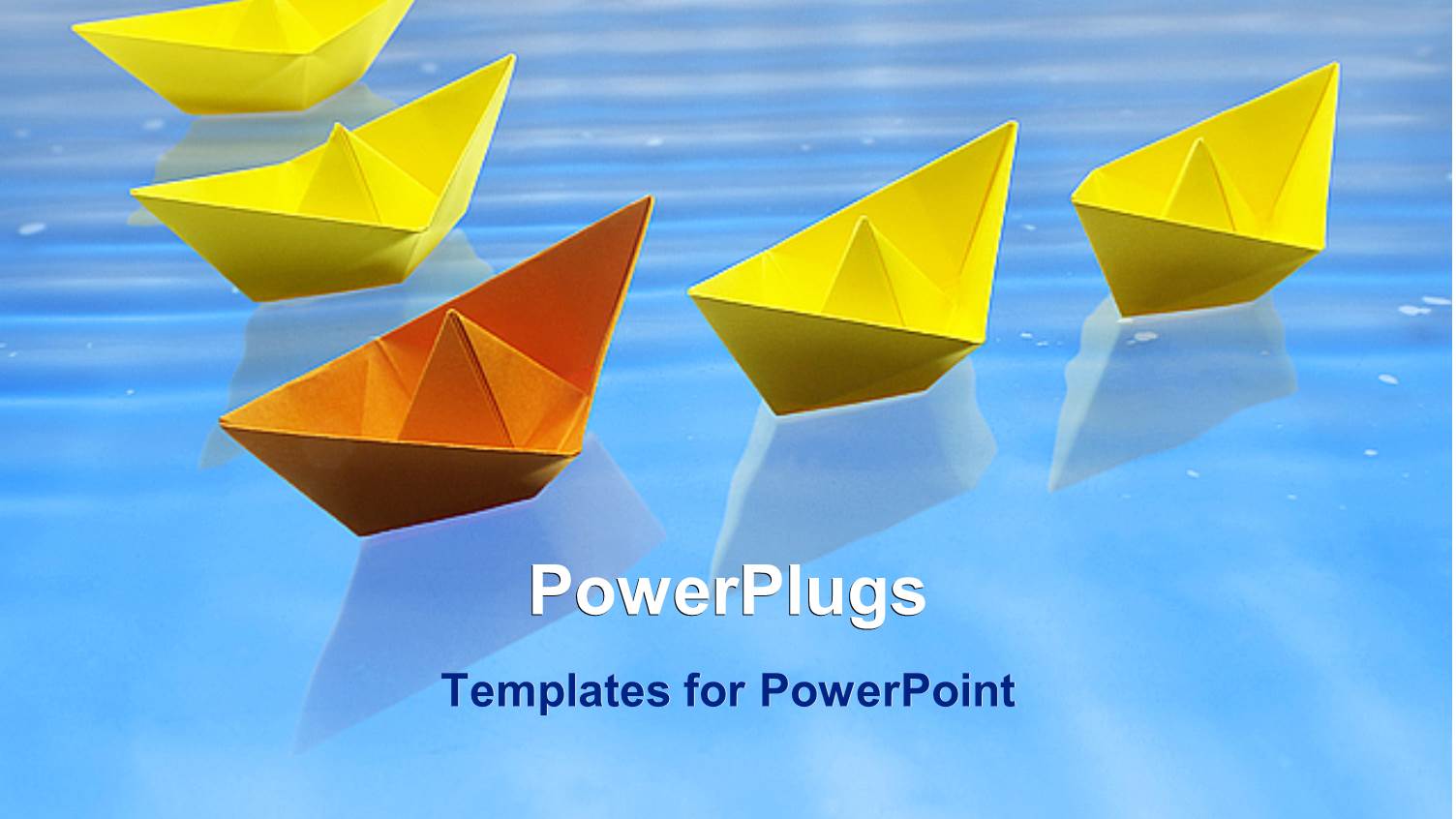 Four Yellow Paper Boats on Water with an Orange One Leading them