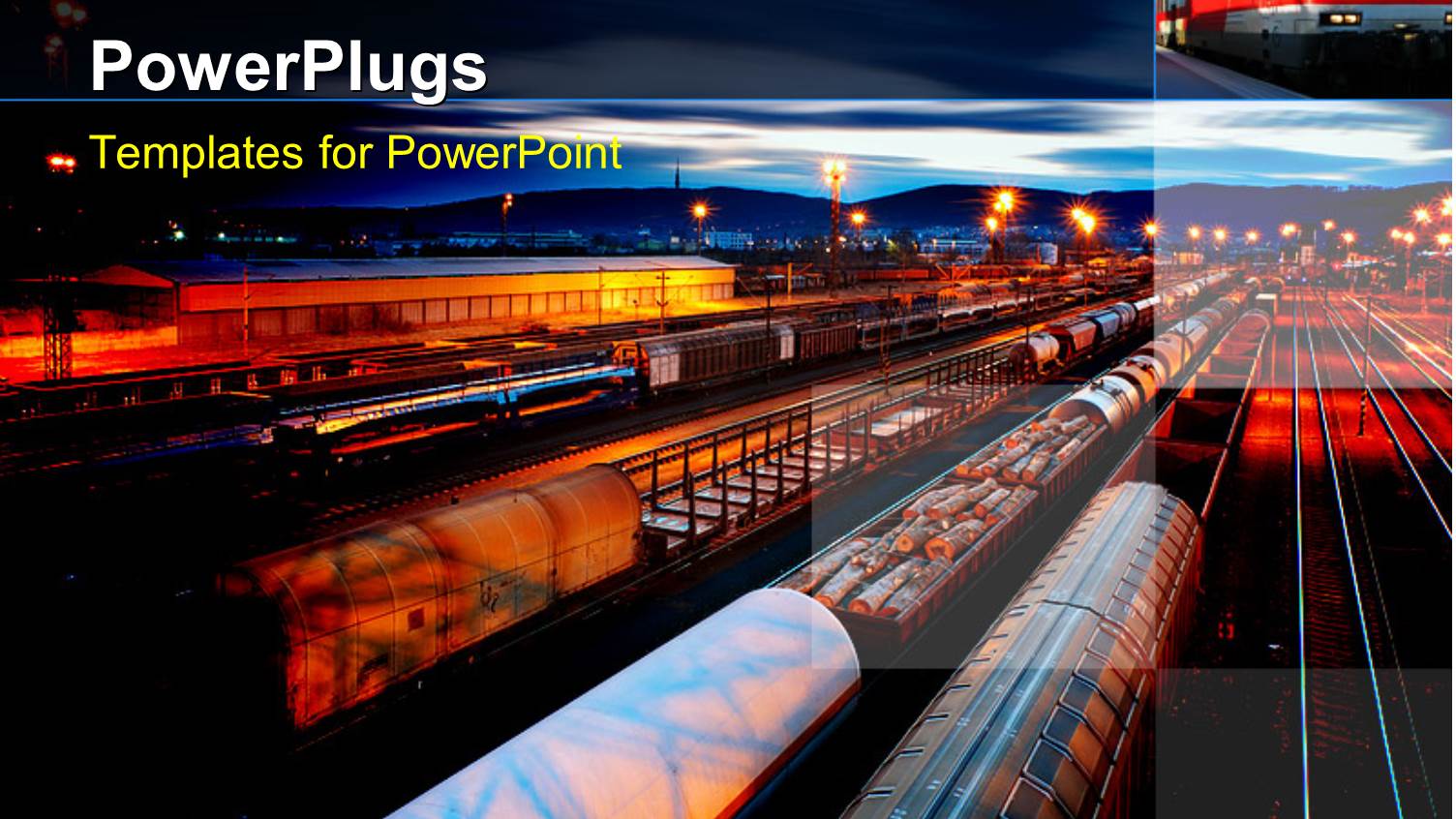 Freight Station with the Trains with the Night Lamps