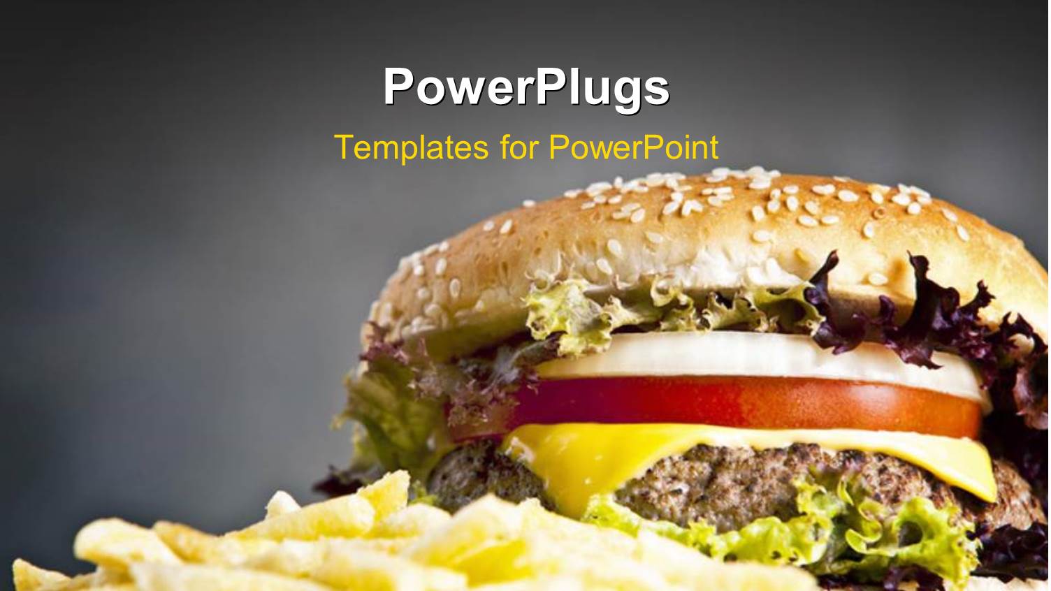 French Fries and Delicious Hamburger with Onion Lettuce and Tomato