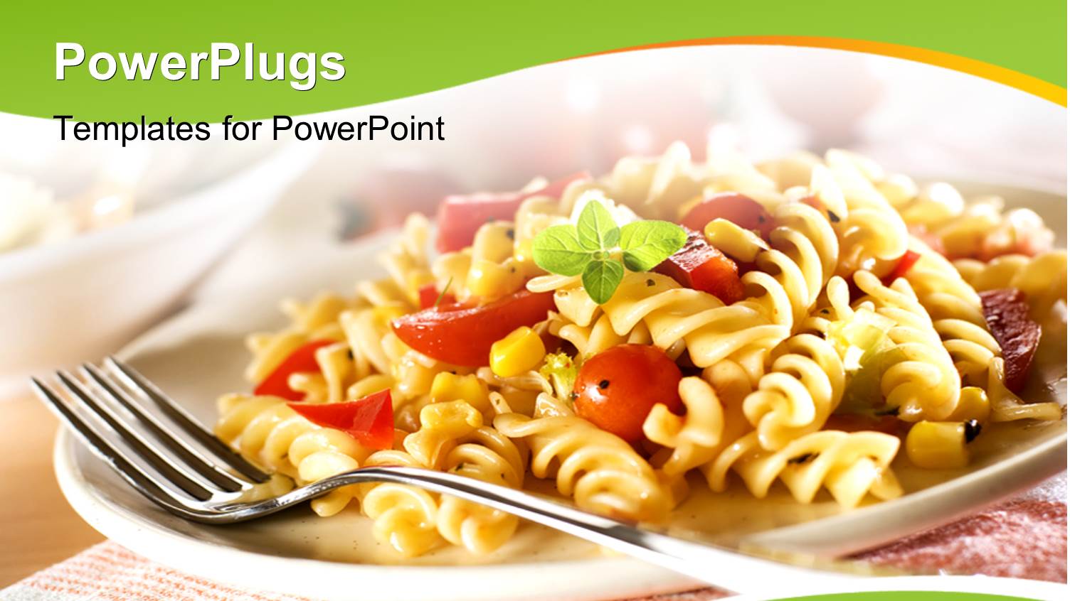 Fresh Pasta with Tomato Sauce Close Up with Green Curves