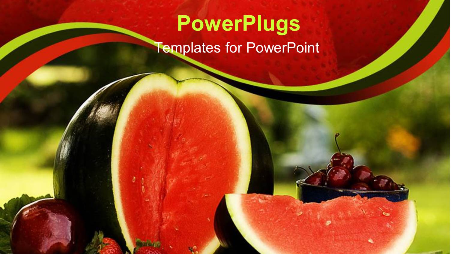 Fresh Sliced Water Melon Next to Red Apple, Cherries and Strawberries