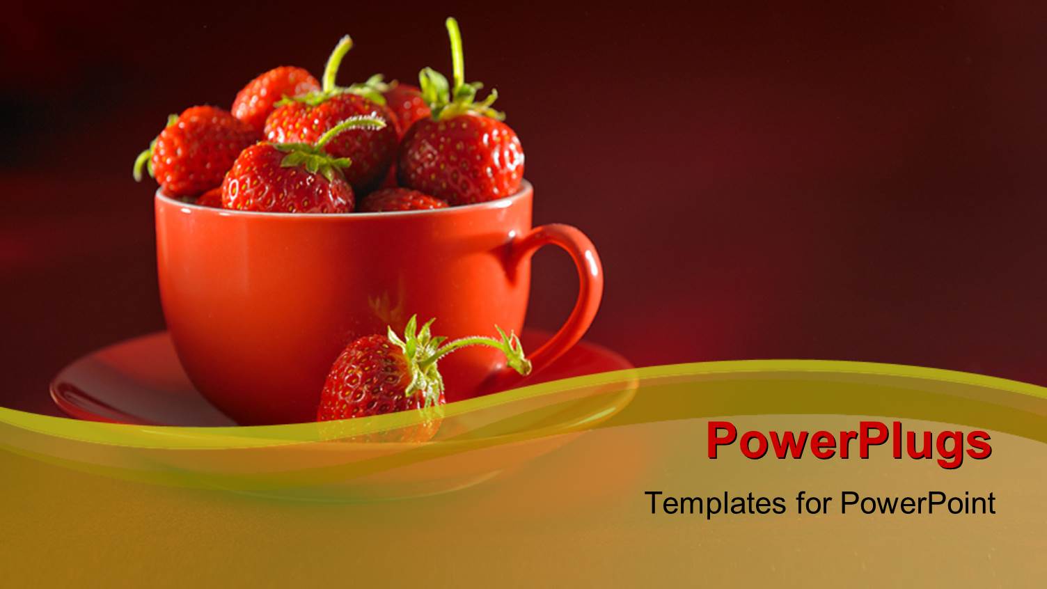 Cup and Saucer Filled with Fresh Strawberry Over Red Background