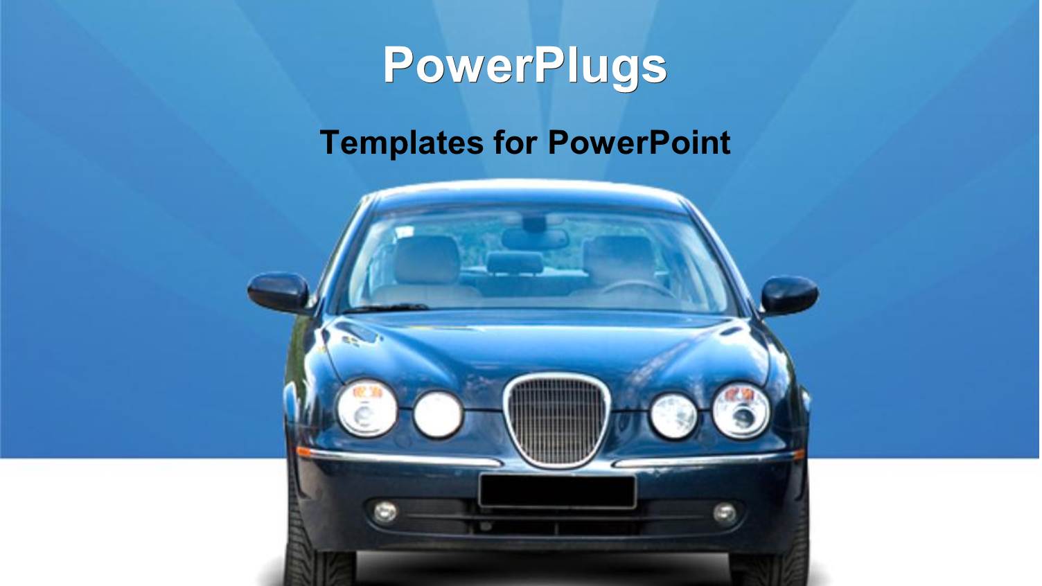 Front End of Car on White Showroom Floor and Blue Background