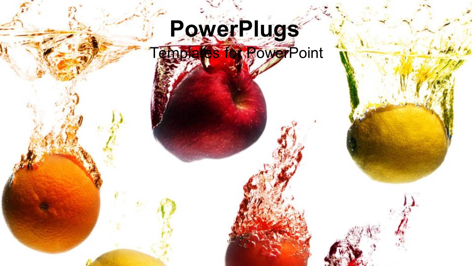 Fruits in Water Splashing, Orange, Lemon, Red Apple, Peach