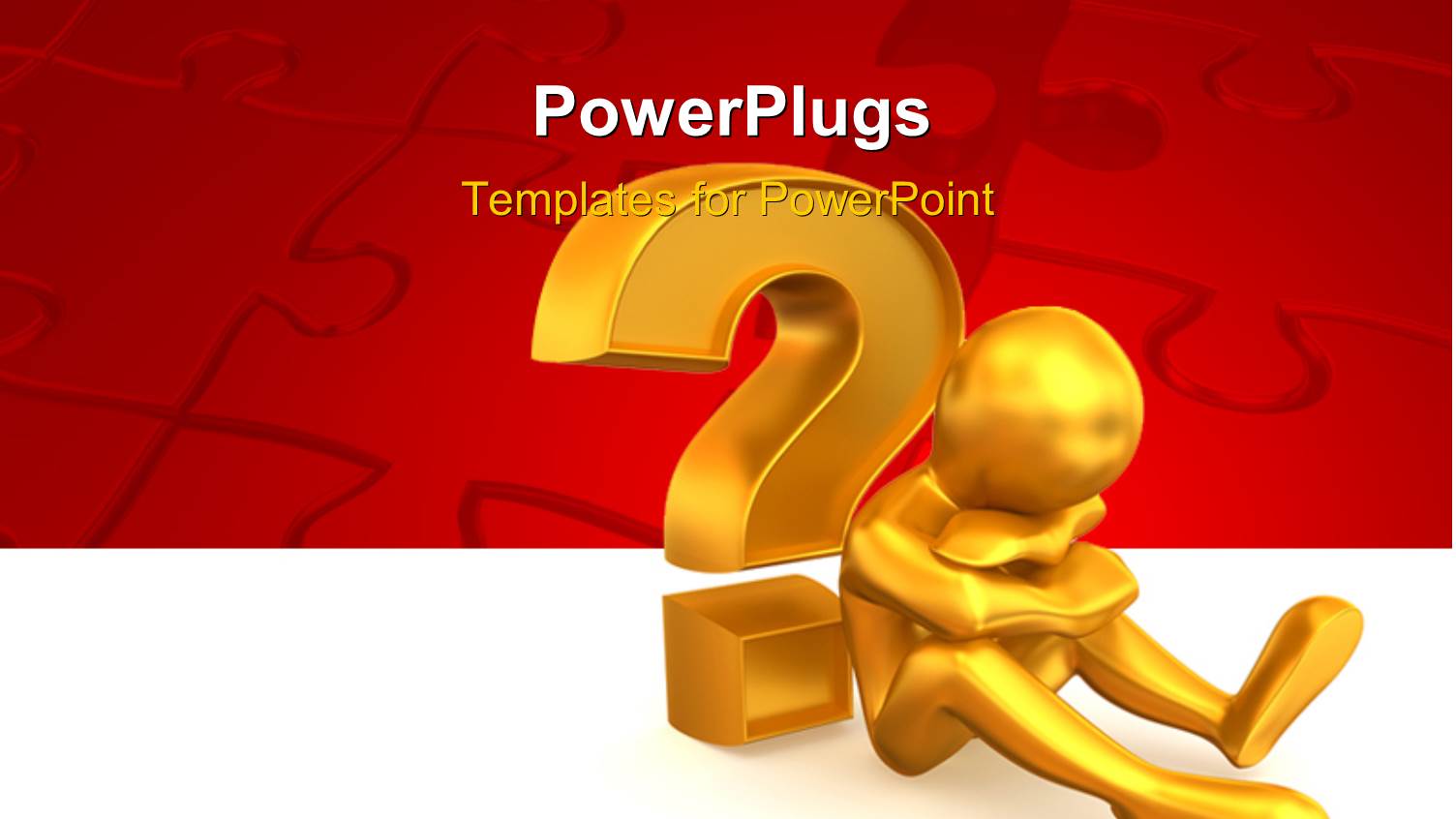 Frustrated Gold Plated Man Sits by Question Mark Symbol 