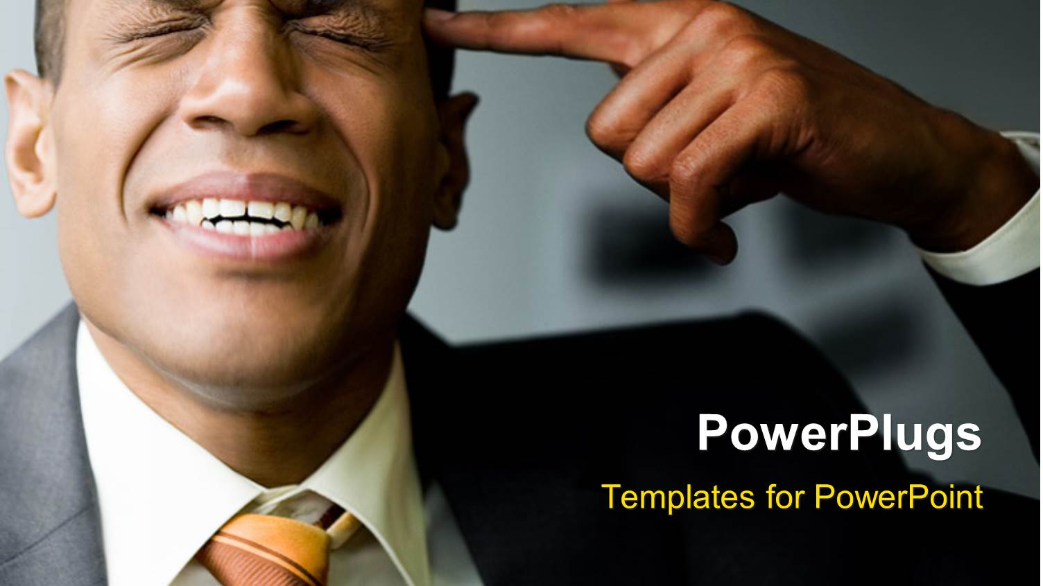 Frustrated Man with Eyes Closed Touches Head with Index Finger