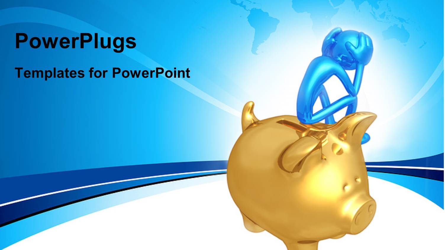 Frustrated Man Holds Head in Hand Over Gold Piggy Bank