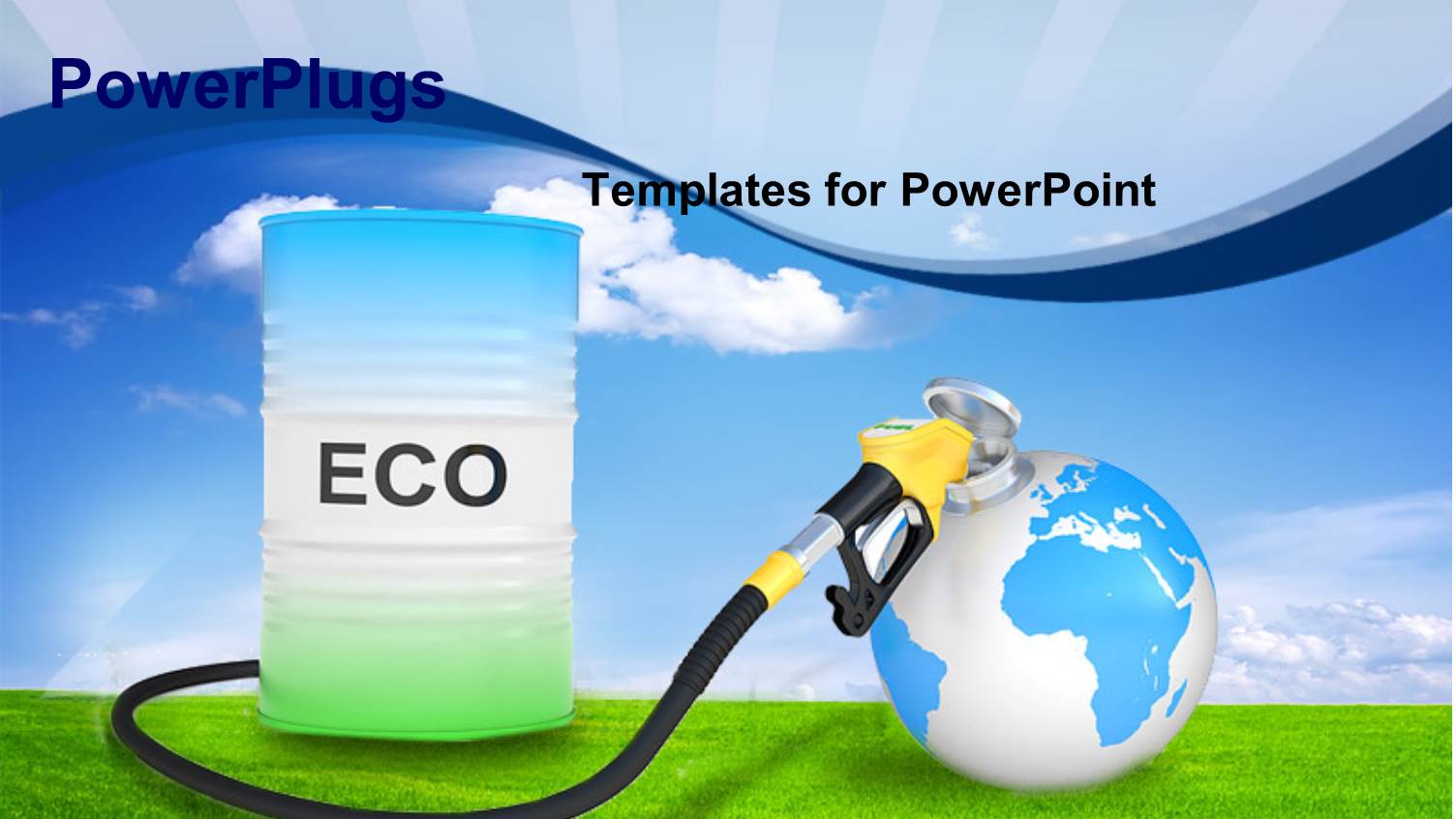 Fueling Earth from ECO Pump Nozzle Over Green Grass and Sky in Background