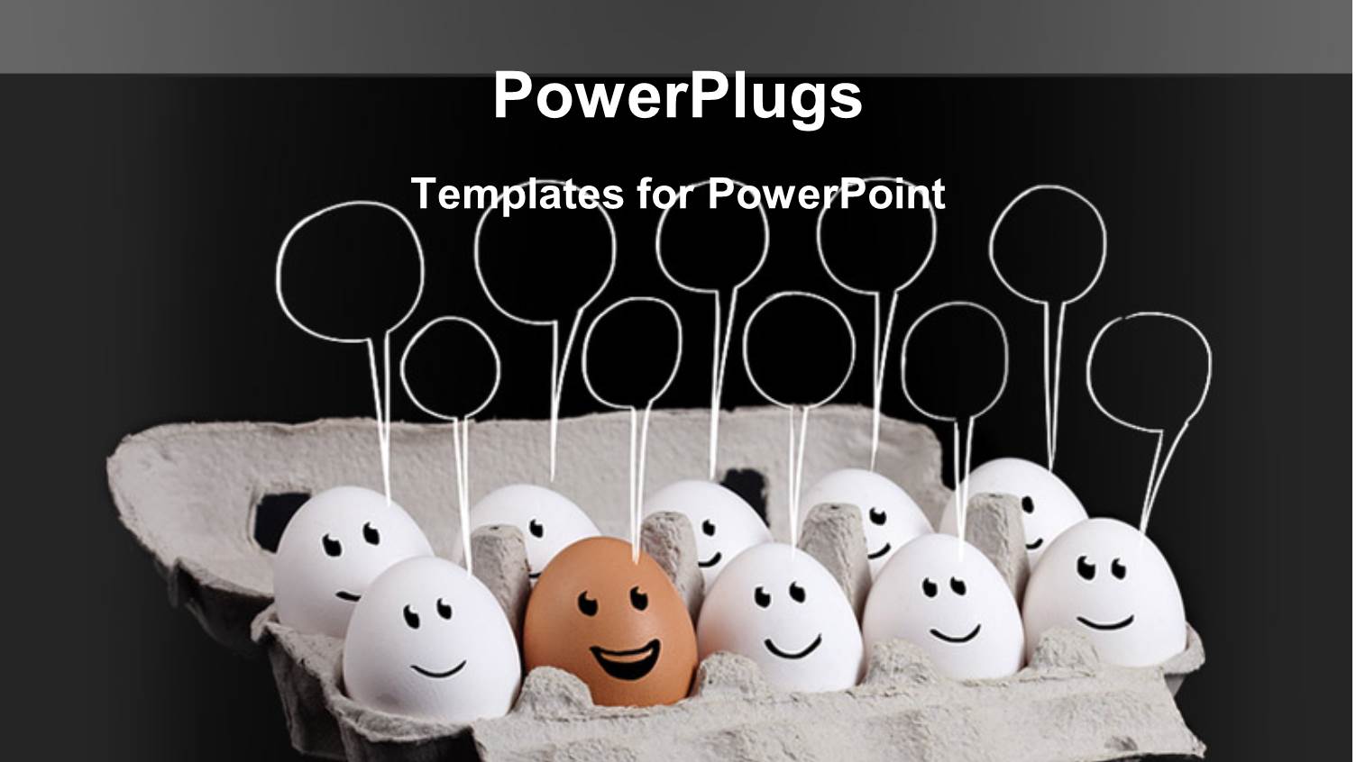 Funny Faces on a Group of White Eggs with One Brown Egg and Message Bubbles