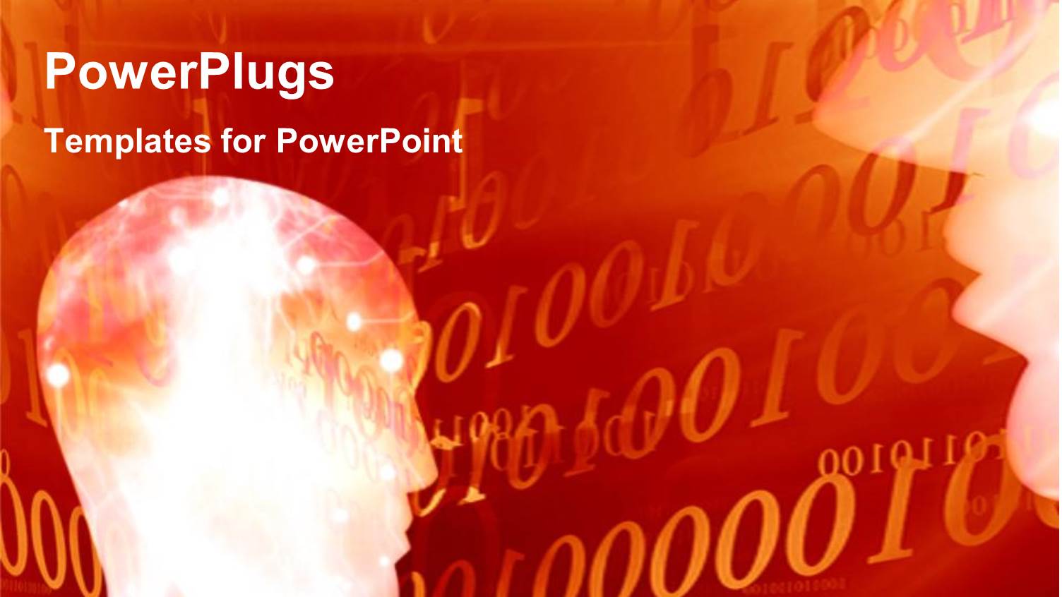 Futuristic Depiction of Human Head and Close-up of Human Head Over Orange Background with Binary Codes