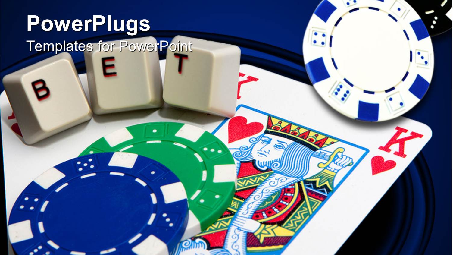Gambling Chips with Card and Bet Button on Blue Background
