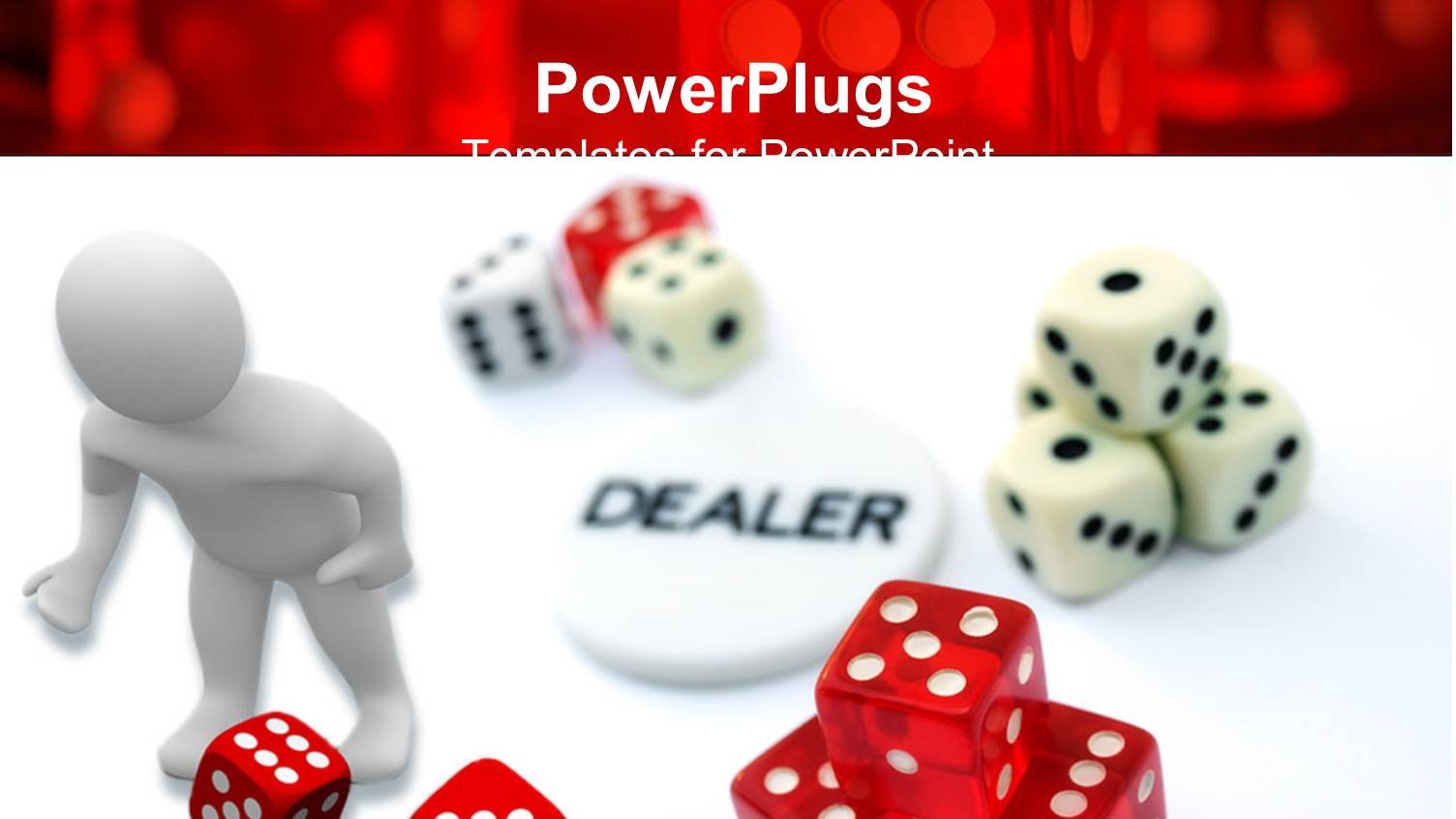 Gambling Theme with White 3D Figure, White and Red Dice and Dealer Button