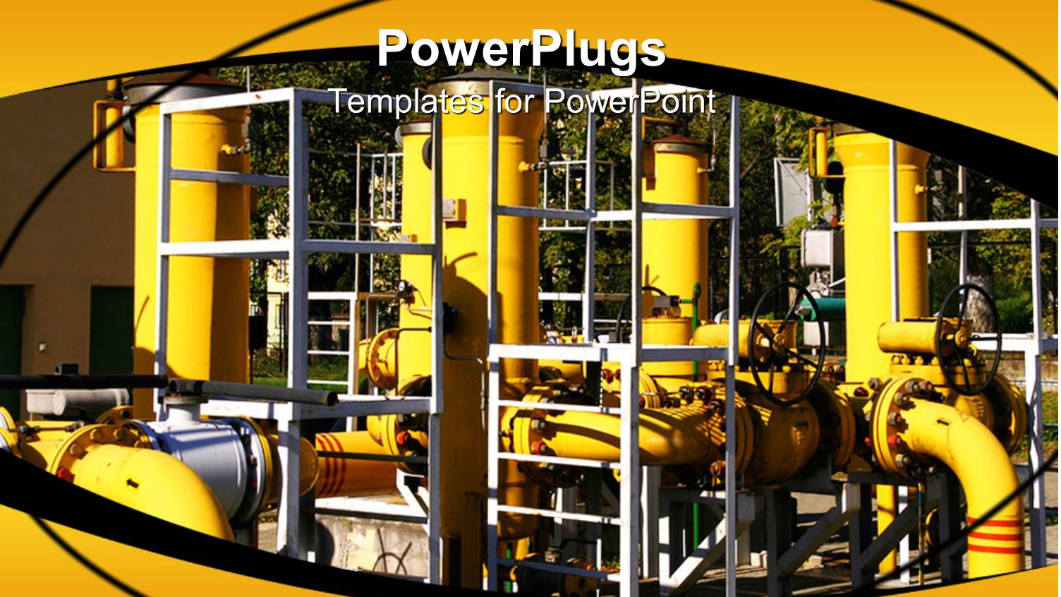 Gas Pipelines, Yellow Pipes, Close Up of Industrial Factory Plant